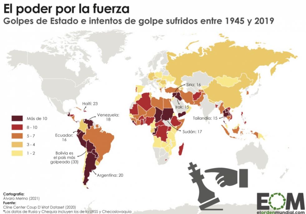 El mapa mundial de los golpes de Estado desde 1945: Bolivia es líder