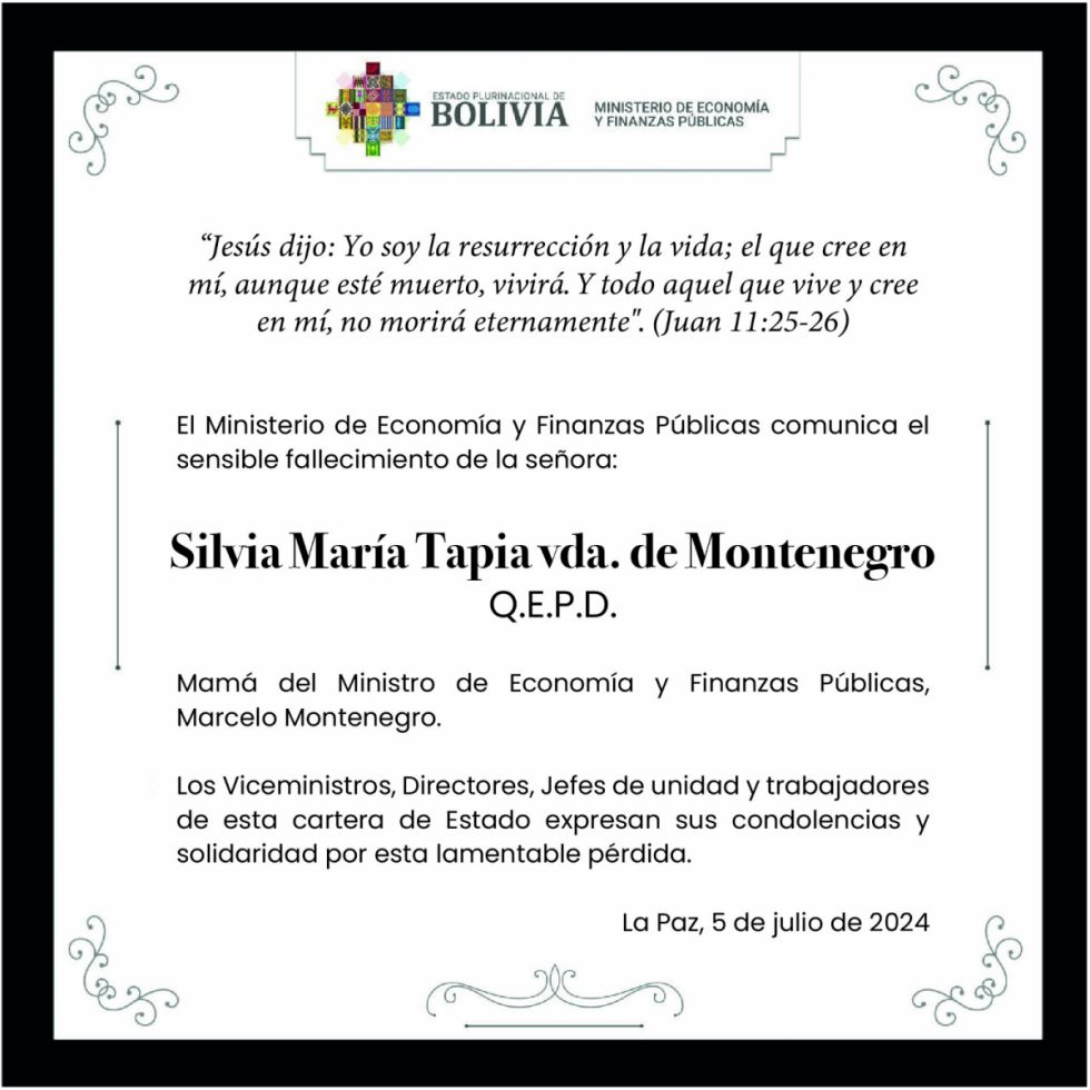 Fallece la madre del Ministro de Economía, Marcelo Montenegro