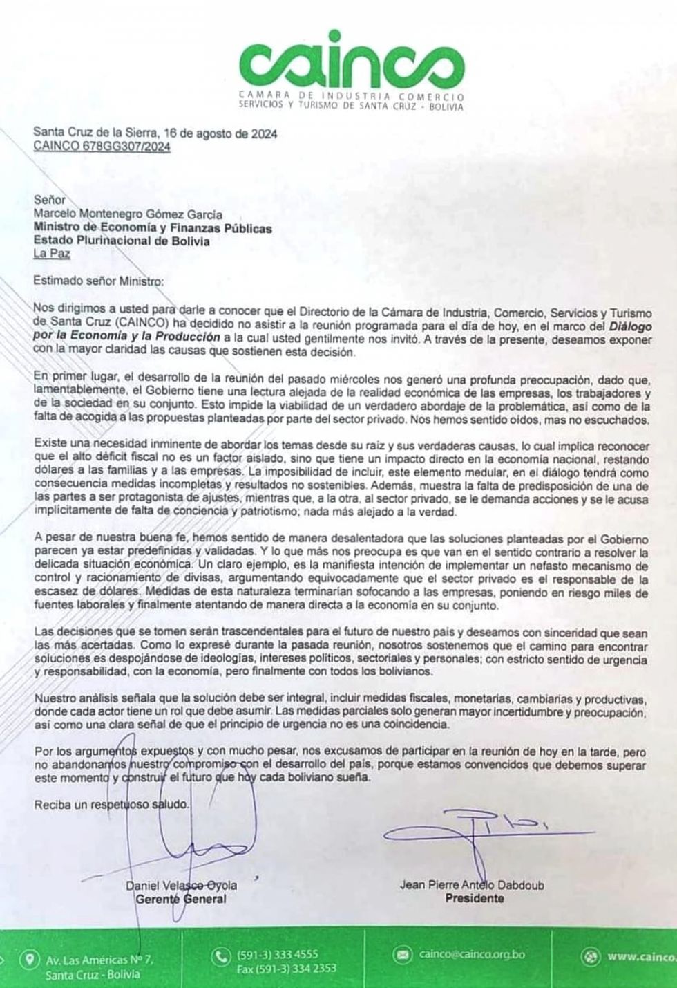 Cainco decide no asistir a la reinstalación del diálogo con el Gobierno porque sus propuestas “no fueron acogidas”