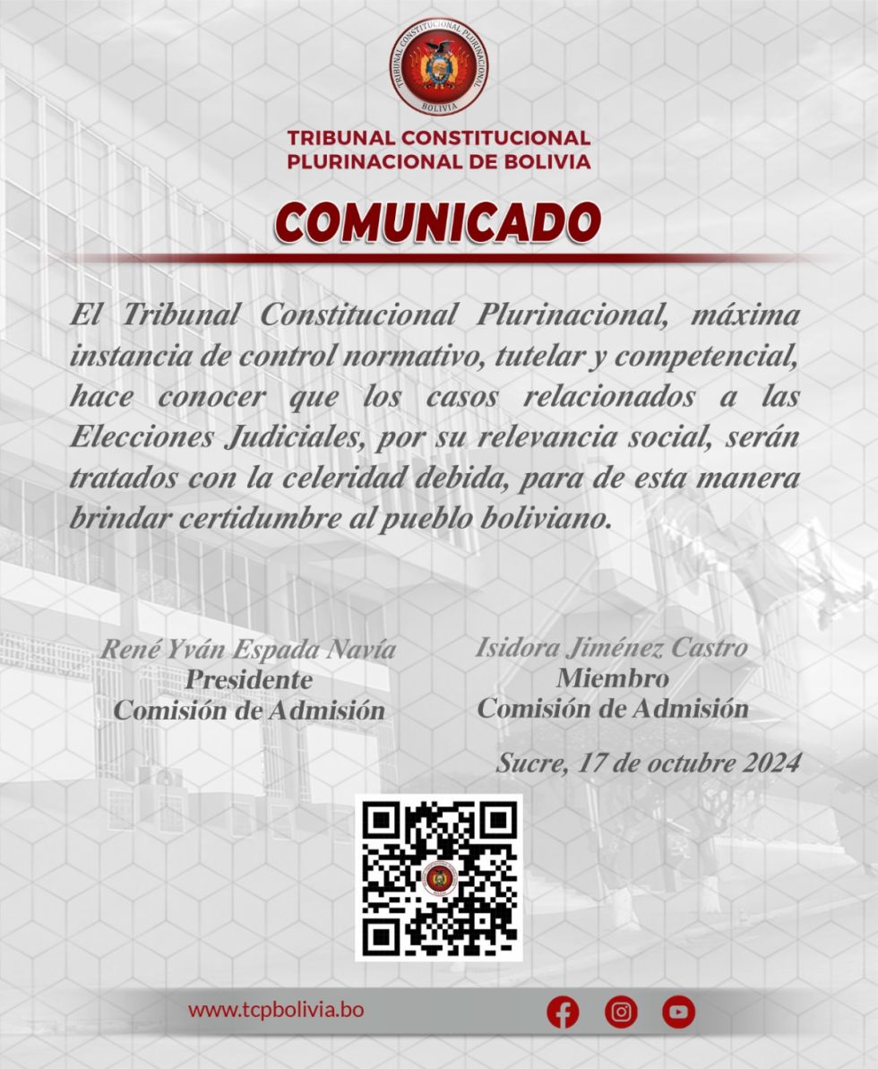 Judiciales: TCP tratará fallos de las salas de Beni y Pando