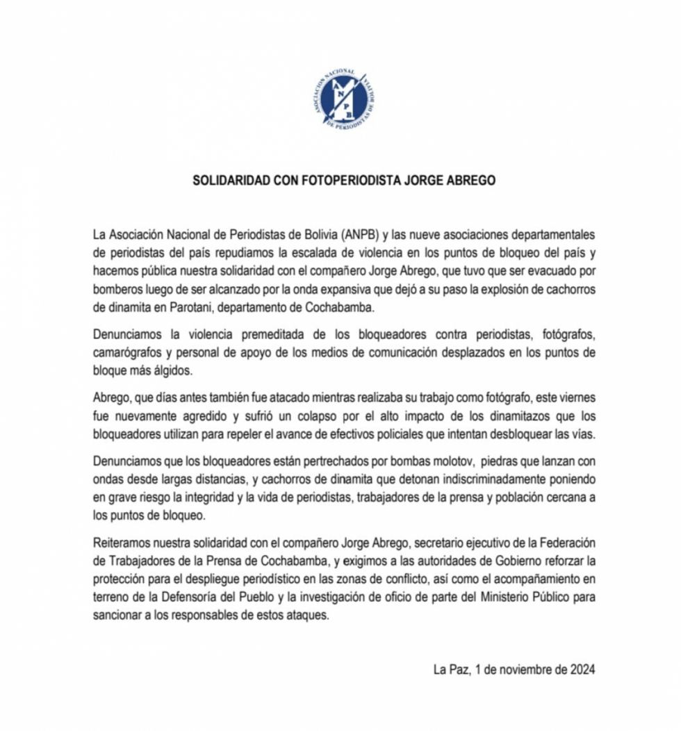ANPB se solidariza con fotoperiodista que fue herido por un cachorro de dinamita