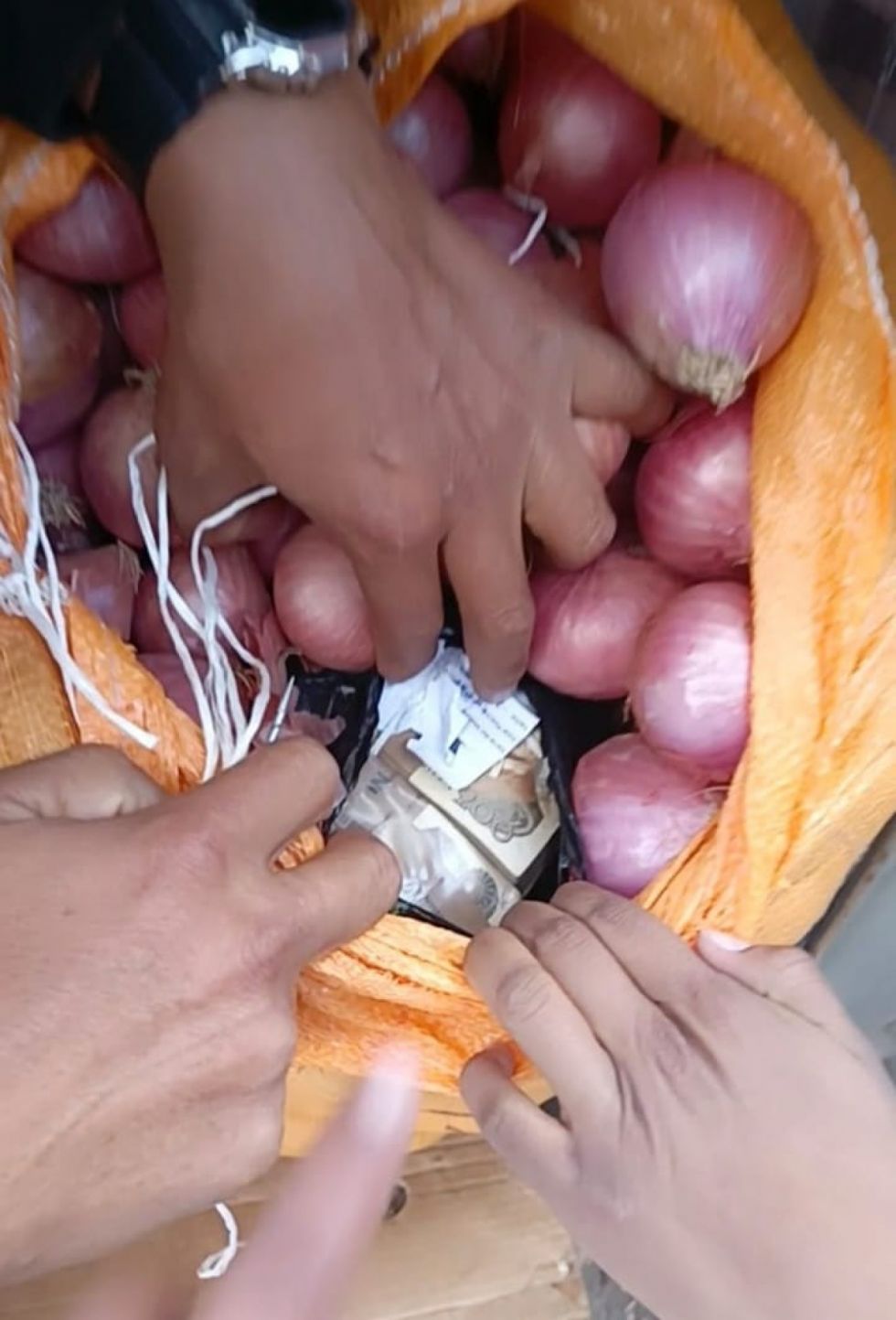 Aprehenden a dos sujetos que pretendía transportar dos millones de bolivianos ocultos en medio de cebolla