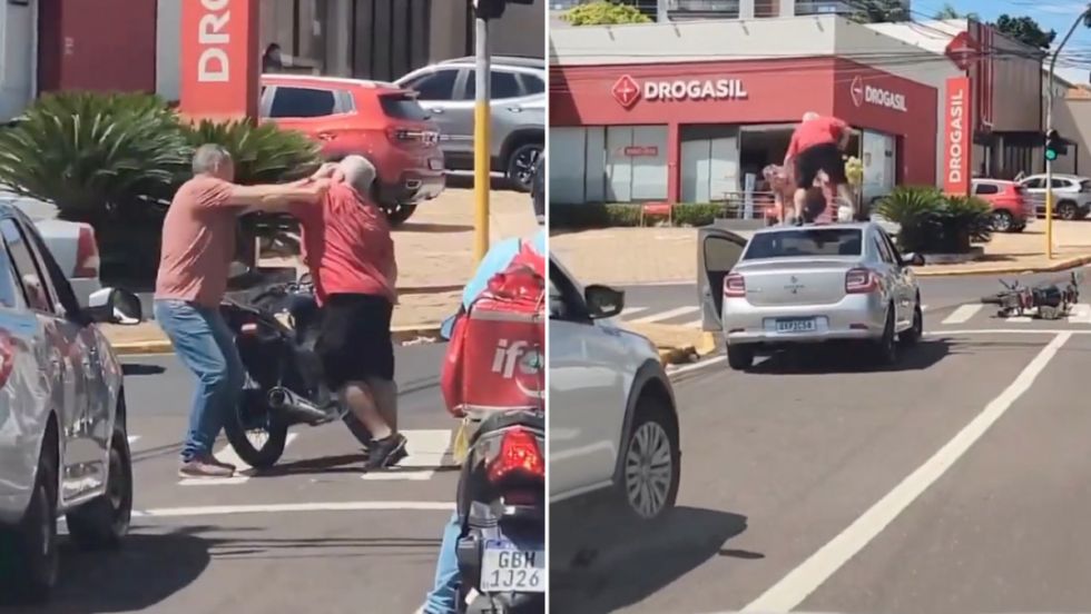 VIDEO: Dos hombres se pelean encima de un auto en plena vía