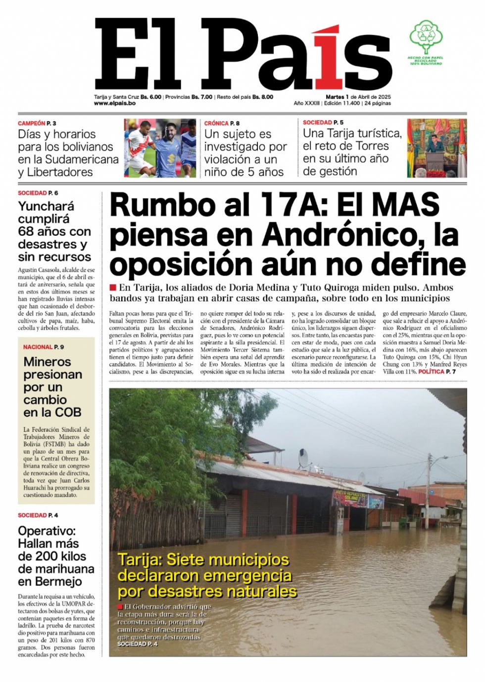 Pulso por Andrónico; créditos y desastres; Yunchará... Lee las imprescindibles