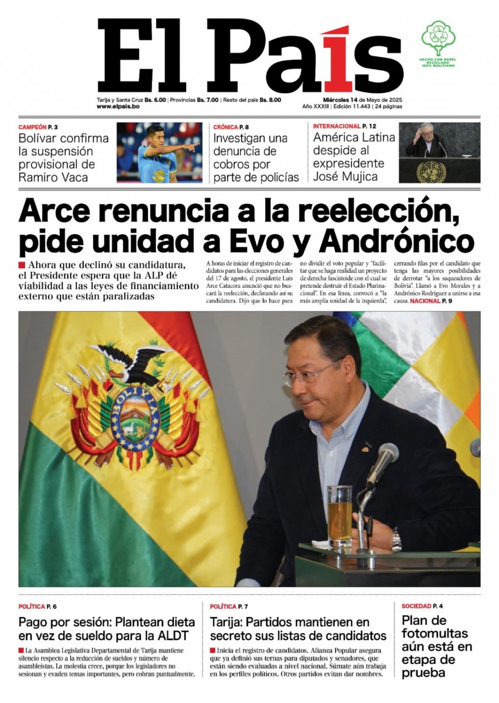 La bajada de Arce, el adiós de Mujica, las dietas de la Asamblea... Lee las imprescindibles