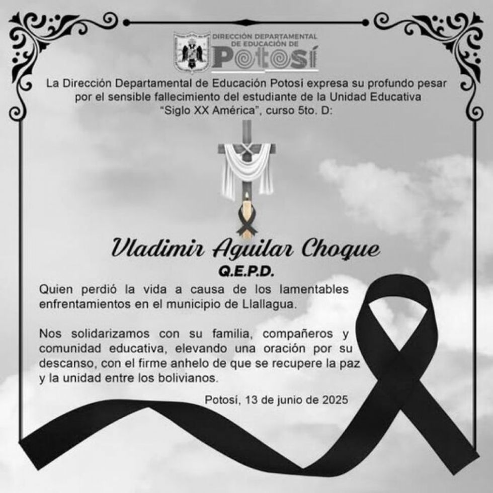 Arce lamenta muerte de estudiante en Llallagua y promete justicia