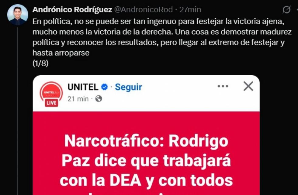 Andrónico encara a Evo: "Festejar el triunfo del PDC es mucho irrespeto a las bases"