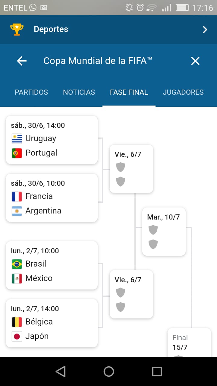 Mira el cuadro para octavos de final