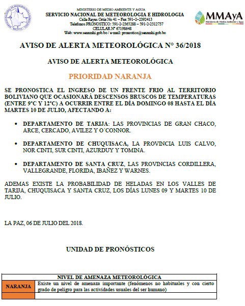 Senamhi anuncia ingreso de un nuevo frente frío con posibles heladas