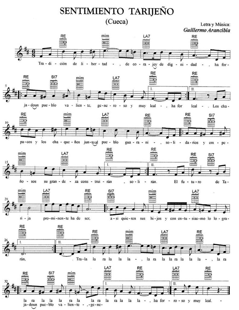 Sentimiento Tarijeño (Cueca) Letra y Música: Guillermo Arancibia López