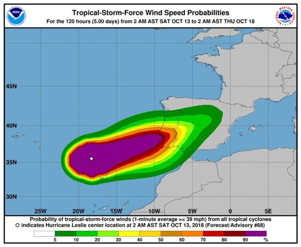 Tormenta Leslie llegó a España con vientos