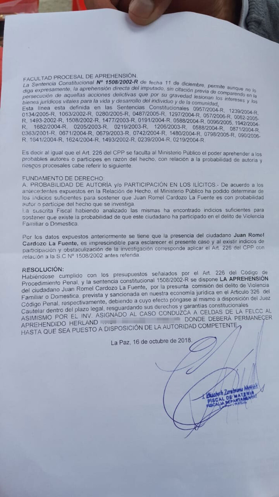 Orden de aprehensión de Cardozo también fue copiada de otro caso