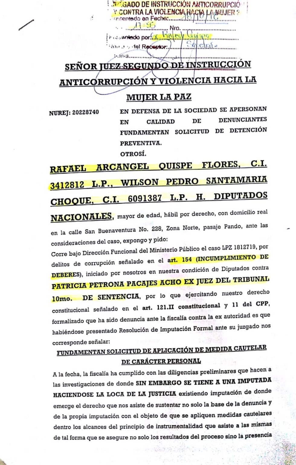 El próximo jueves resolverán si encarcelan o no a la exjueza Pacajes