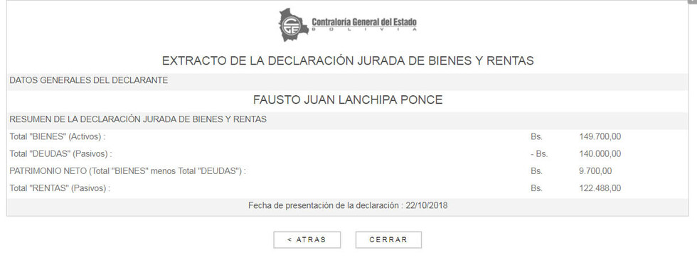 Juan Lanchipa entra a la Fiscalía General con un patrimonio neto de Bs 9.700