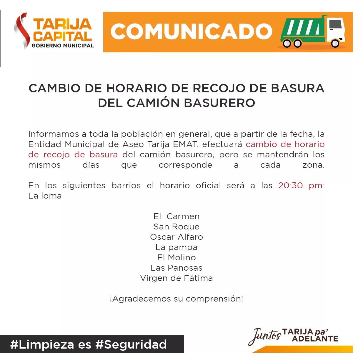 Emat comunica un cambio de horario en el recojo de la basura en el centro de la ciudad