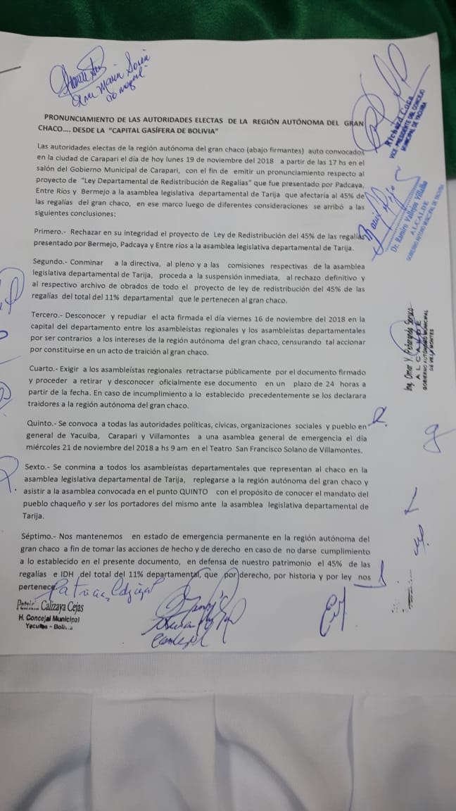 Autoridades electas del Chaco cierran filas con el 45% y exigen retractación de los asambleístas regionales