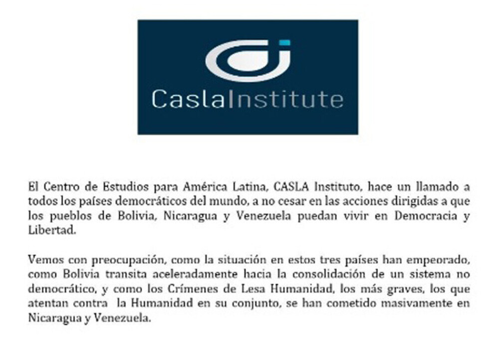 CASLA alerta: Bolivia transita aceleradamente hacia un sistema no democrático