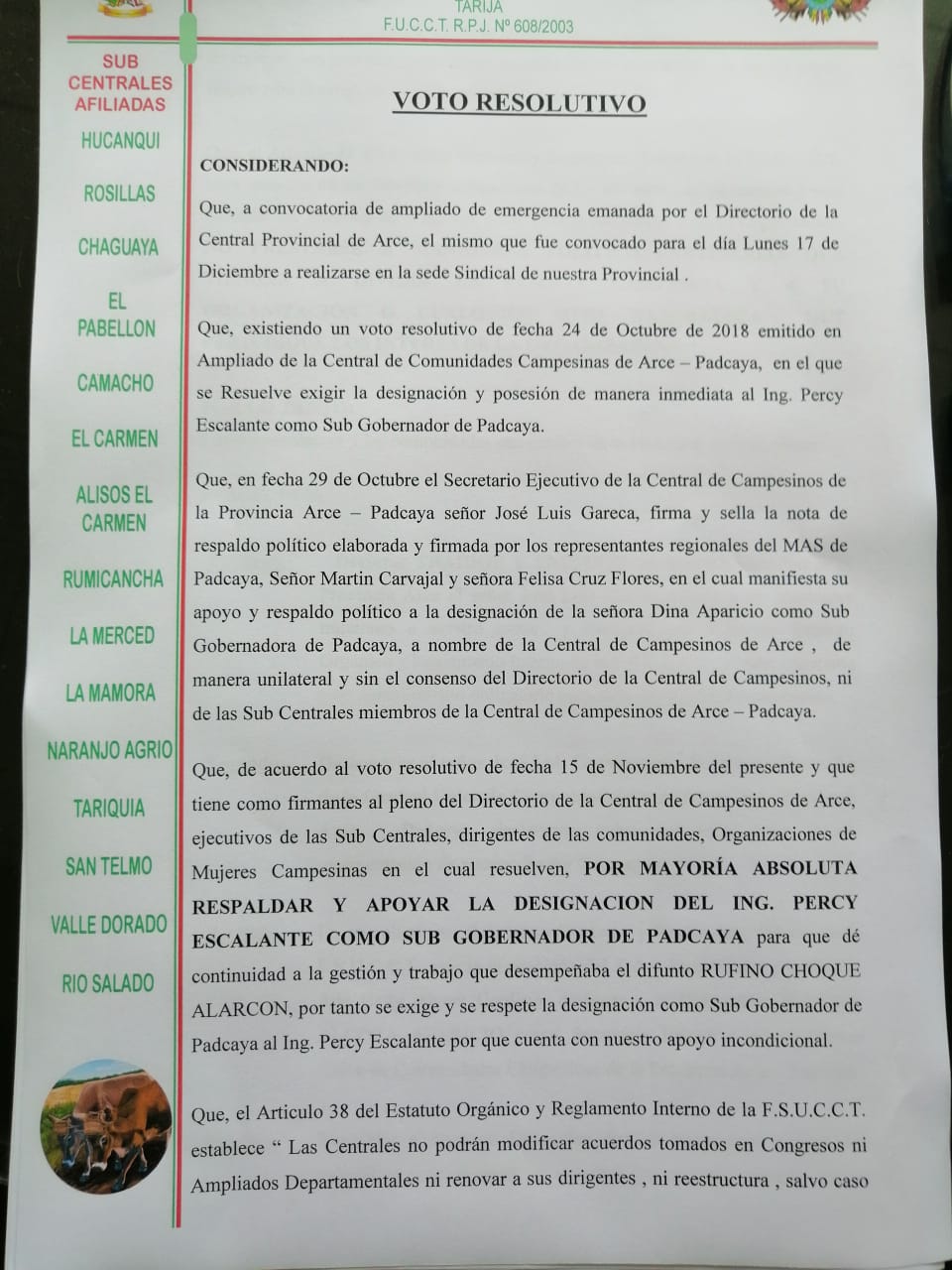 Padcaya desconoce a José Luis Gareca y lo llama traidor