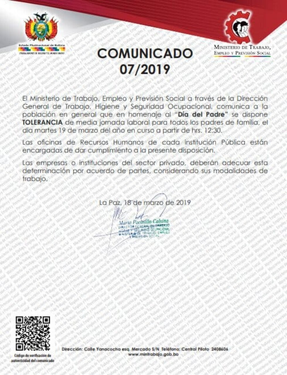 Disponen tolerancia laboral por Día del Padre