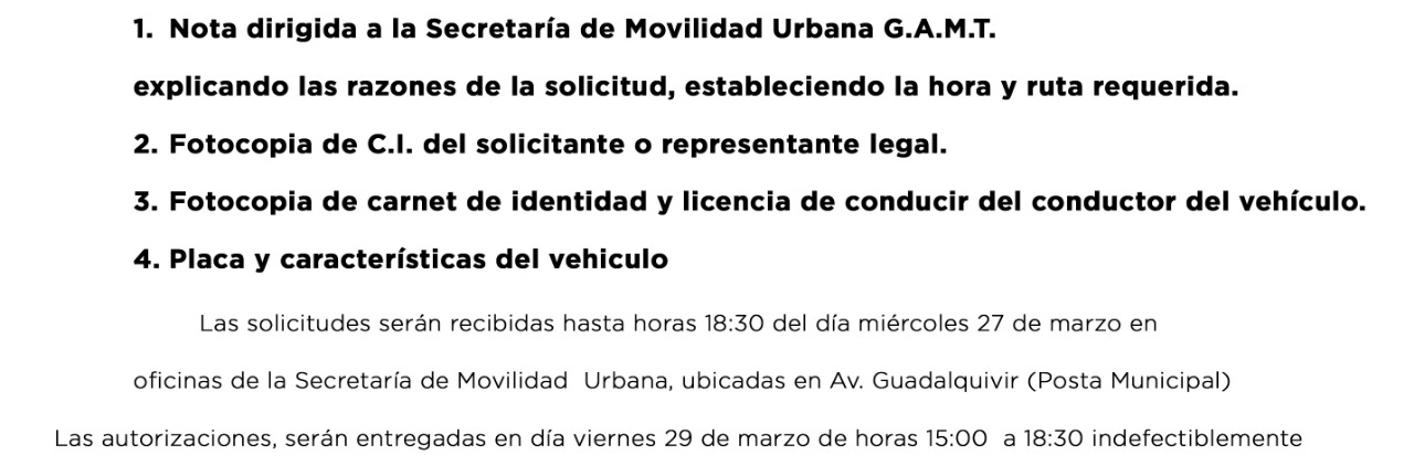 Restringirán circulación vehicular el domingo en Tarija