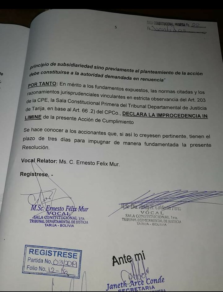 TDJ frena recurso contra exploración en Tariquía; denunciantes lo subsanarán