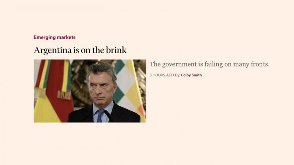 Para el Financial Times, la Argentina está “en la cornisa”