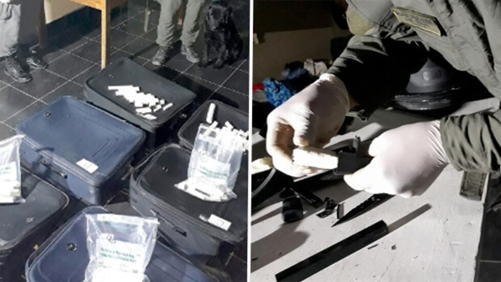 Cae familia boliviana con droga oculta en sus maletas