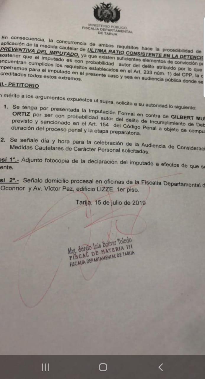 Tensión en el Ministerio Público: Imputan al exfiscal Departamental de Tarija Gilbert Muñoz