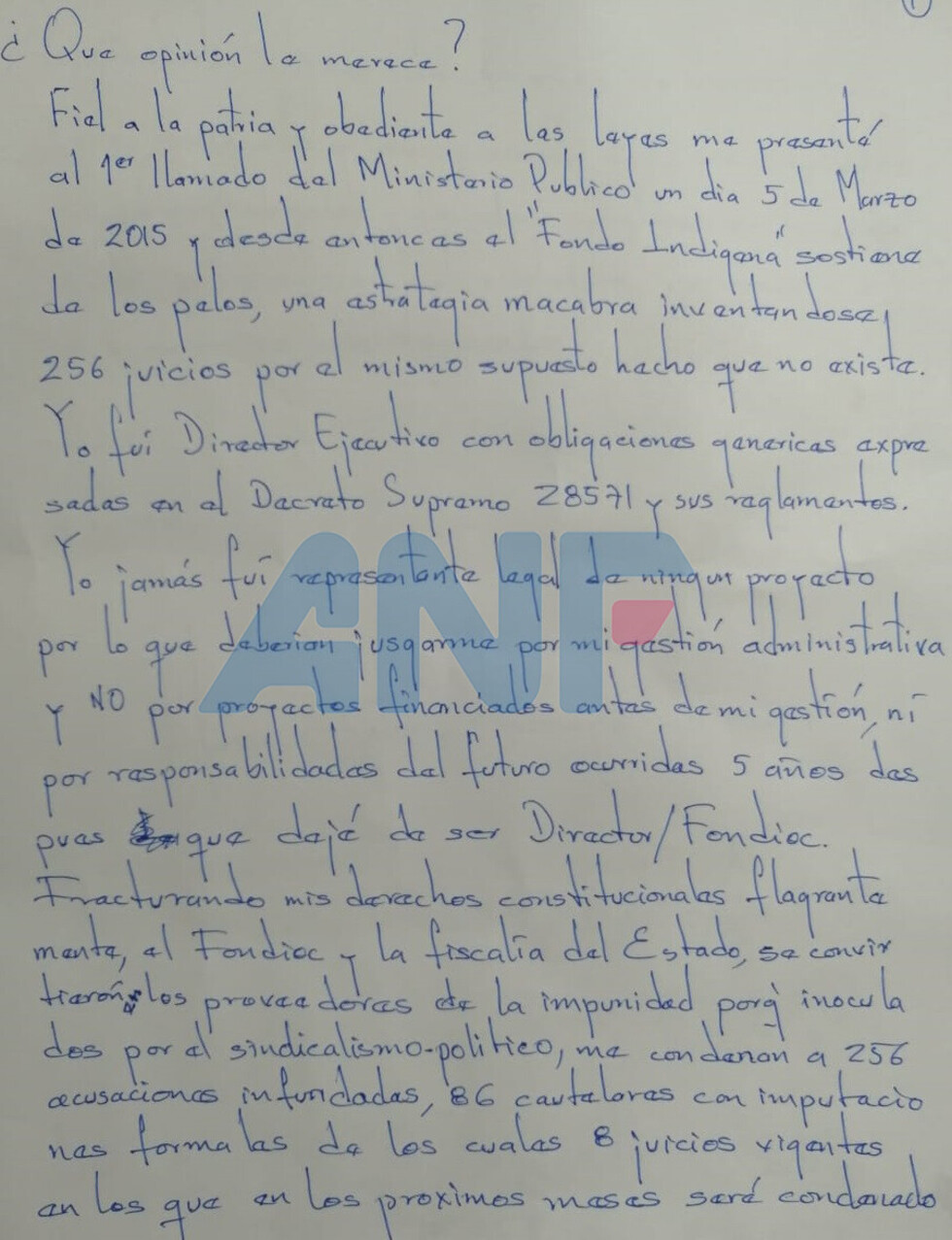 Aramayo denuncia que buscan condenarlo a 66 años de prisión por el caso Fondo Indígena