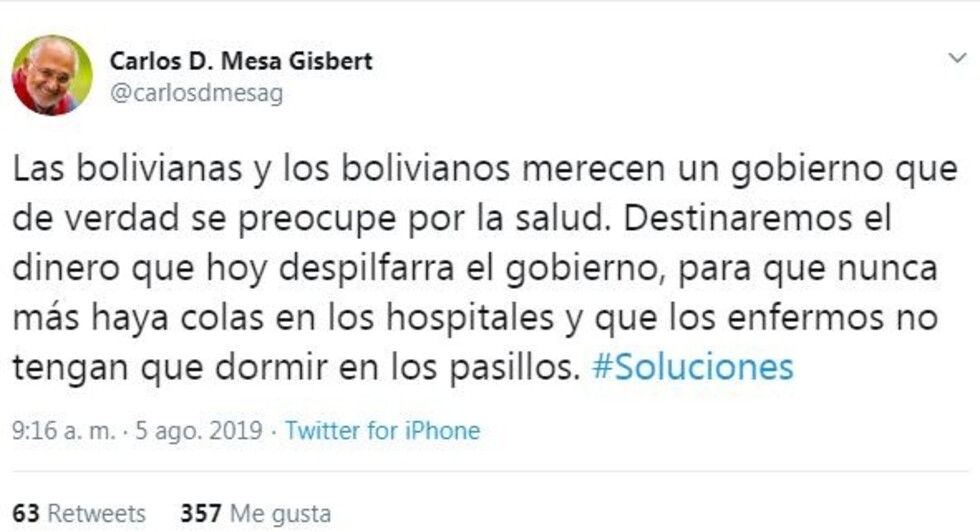 Mesa: "Las bolivianas y los bolivianos merecen un gobierno que de verdad se preocupe por la salud", "no lo sé Rick parece falso"