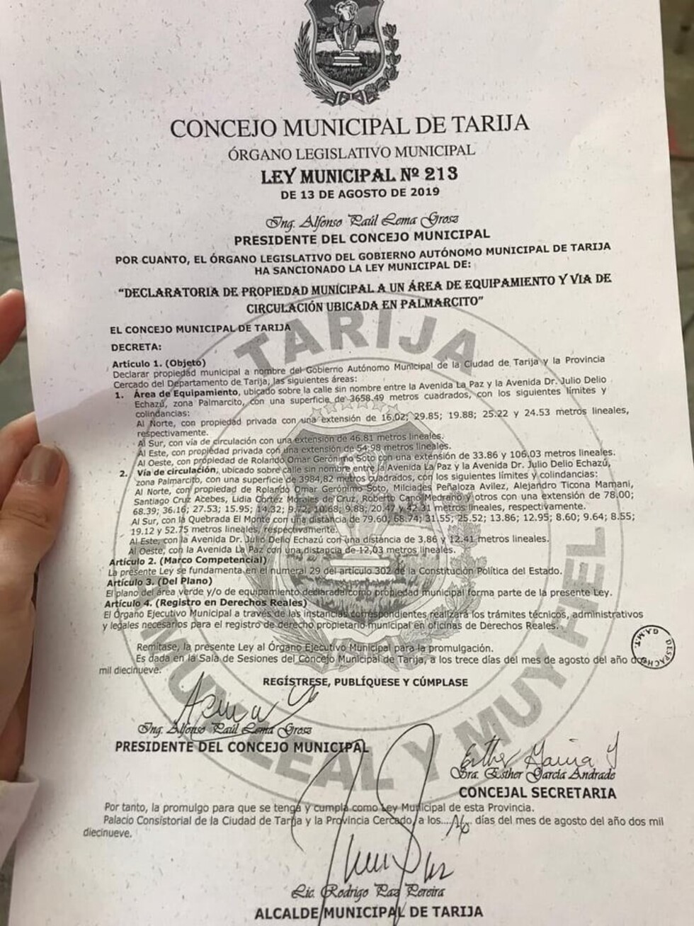 Municipio de Tarija recupera terreno para construcción de nuevo colegio Carmen Echazú