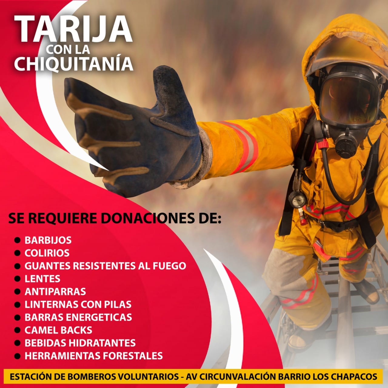 Instalan puntos de acopio en Tarija para ayudar en los incendios de Santa Cruz