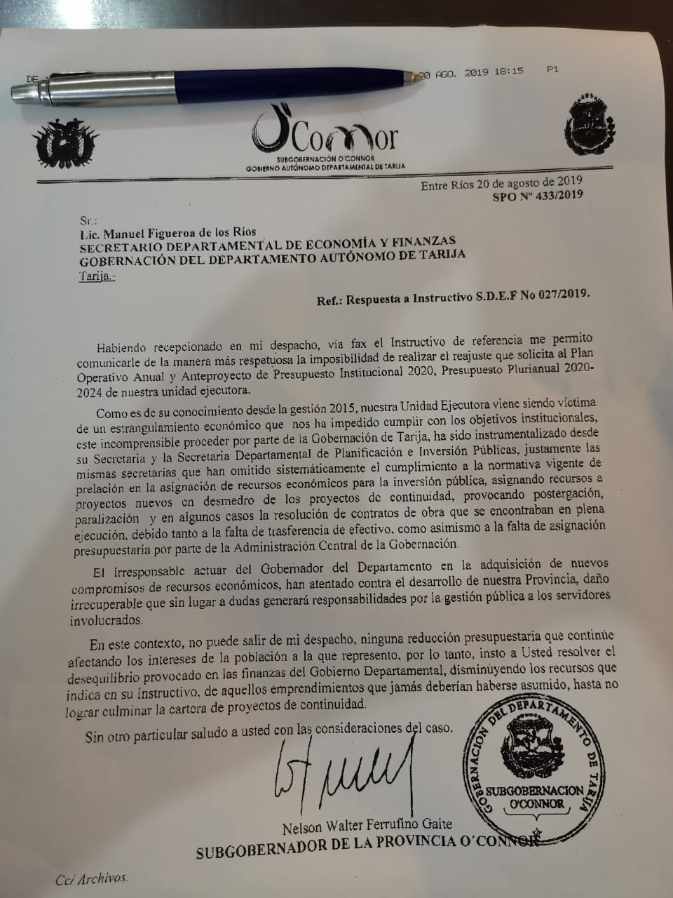 Bermejo alista más débitos y Uriondo pide nuevas obras