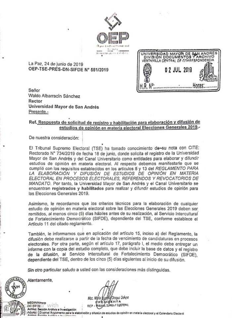 UMSA está habilitada por el TSE para elaborar encuestas y aclaró observaciones antes de difundir datos