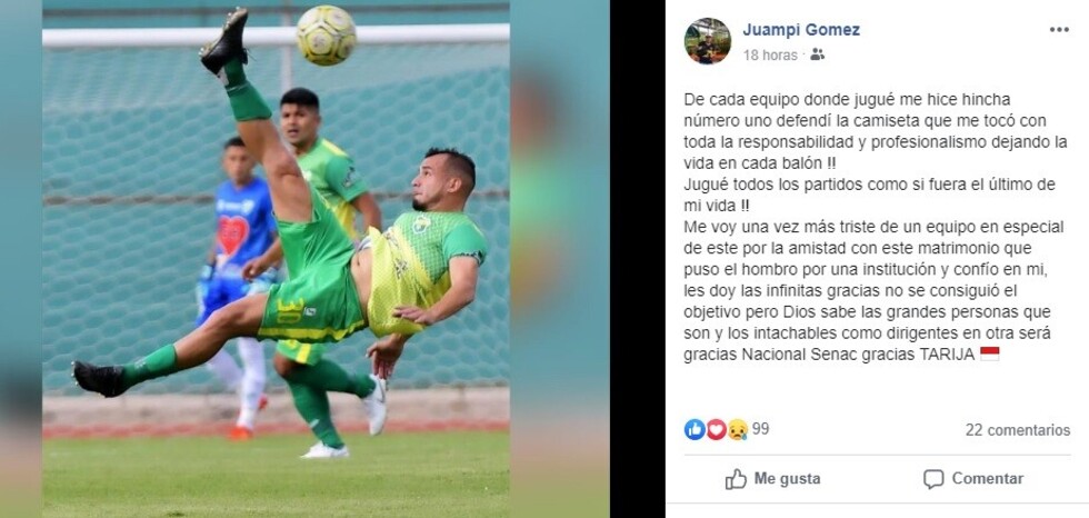 El post de Gómez: "Gracias Senac, gracias Tarija"