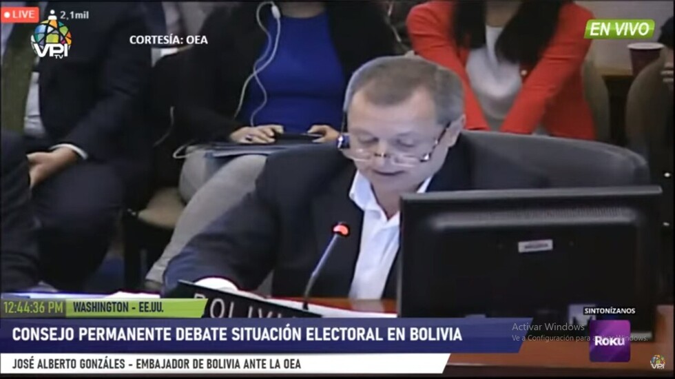 Embajador de Bolivia en la OEA: "Se declaró con anterioridad que el TREP solo emitiría datos hasta el 80%"