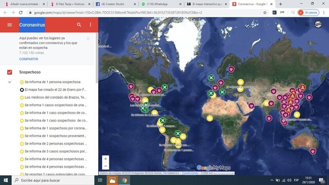 Mapa interactivo muestra el avance del coronavirus en tiempo real