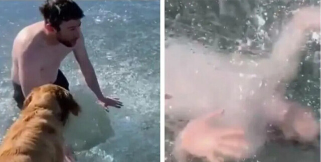 Casi murió ahogado en un lago congelado