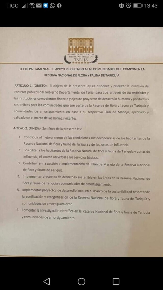 Asambleístas aseguran que Ley para Tariquía se basa en Plan de Manejo original