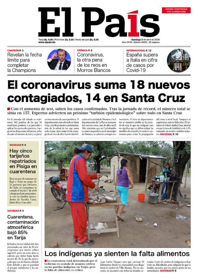 Casos de coronavirus en Bolivia se elevan a 157