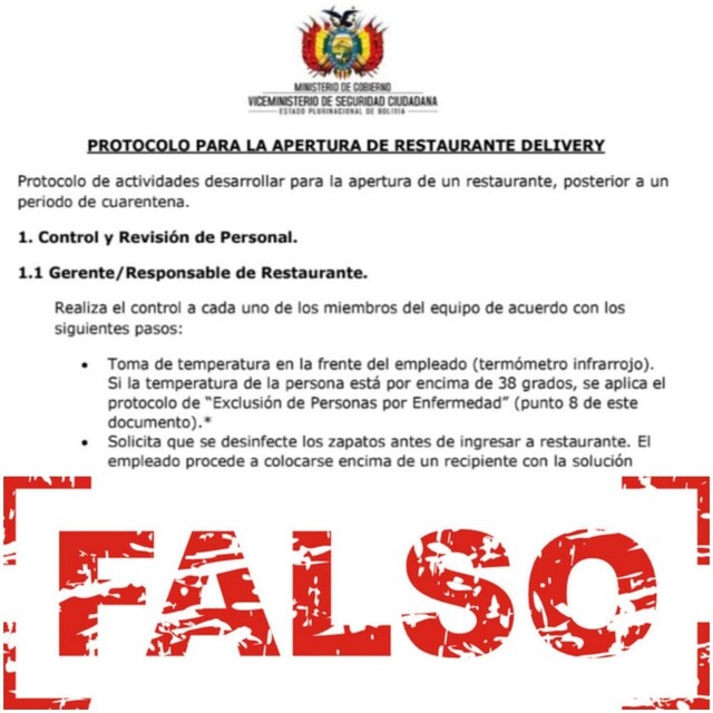 Afirman que "Protocolo de Seguridad para Apertura de Restaurantes" es falso