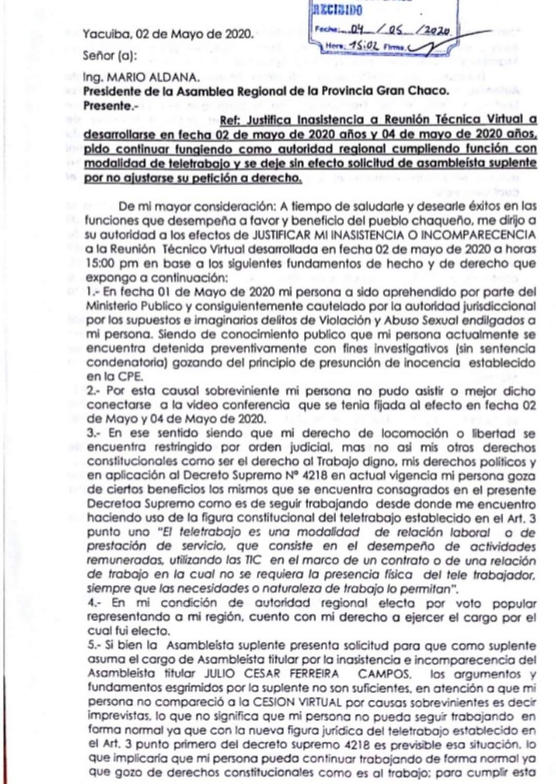 Asambleísta detenido por violación pide sesionar desde la cárcel