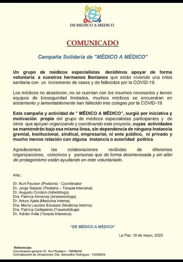 Personal de salud viaja a Beni para reforzar lucha contra el Covid
