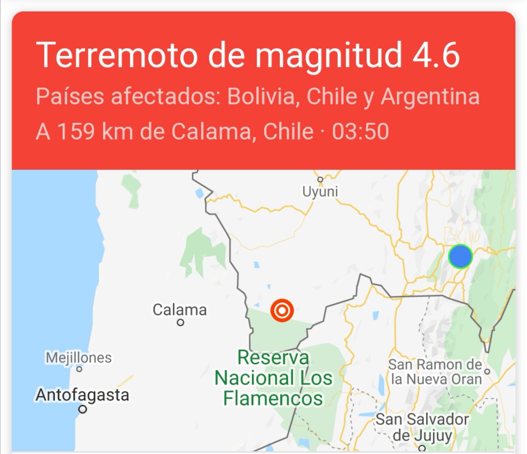 Sismo de 4.6 Richter al sur de Bolivia se siente en Tarija a las 3:50 a.m.