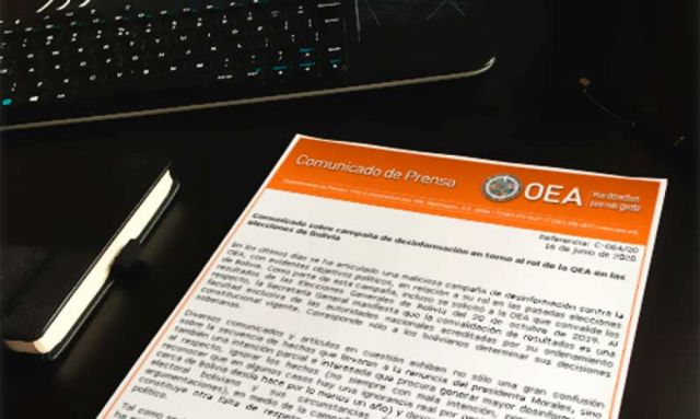 OEA denuncia campaña de desinformación y descalifica artículos que niegan el fraude en Bolivia
