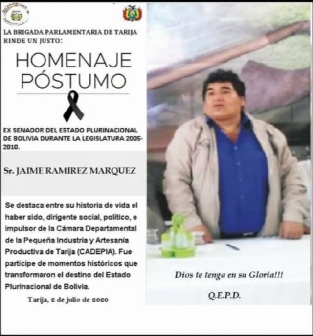Fallece exlegislador de Tarija, Jaime Ramírez, con Covid-19
