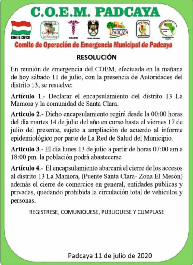 Las comunidades de La Mamora y Santa Clara se encapsulan desde el 14 de julio