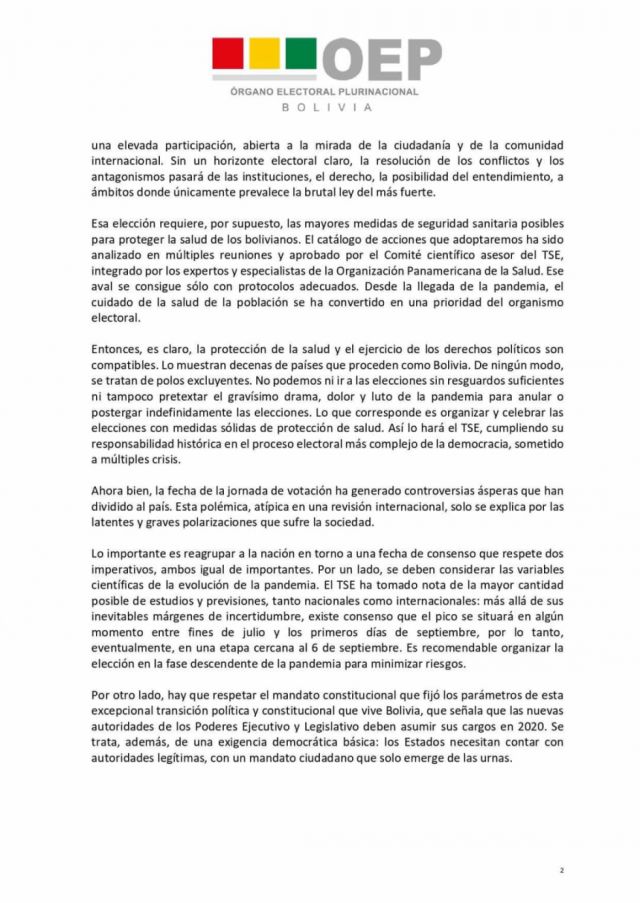 Pronunciamiento del Tribunal Supremo Electoral