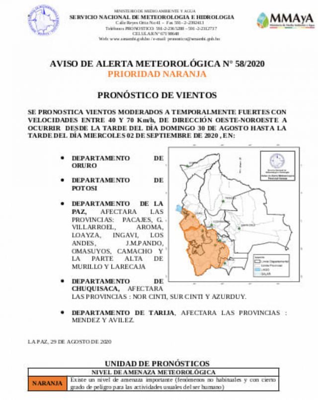 Senamhi pronostica descenso de temperaturas en El Chaco tarijeño