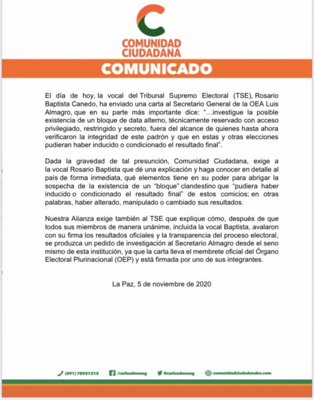 CC exige a la vocal del TSE explicar su observación al padrón electoral